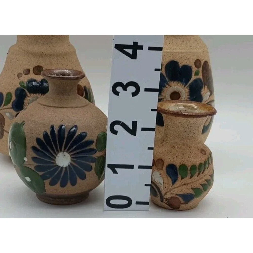 Tonala Sandstone Pottery Mexico Vases Floral Lot Of 4